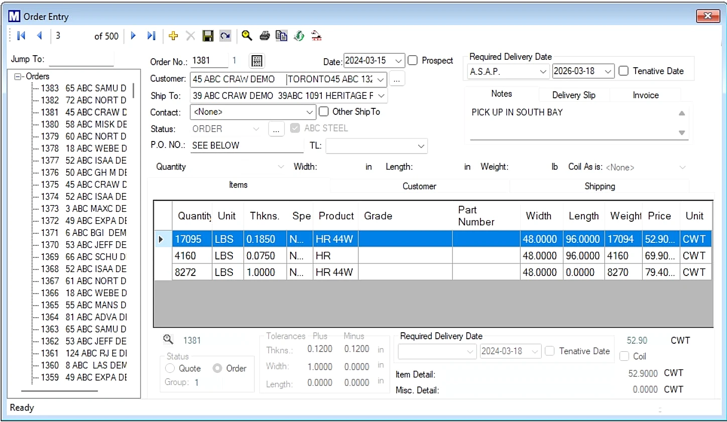 Sales Order Interface