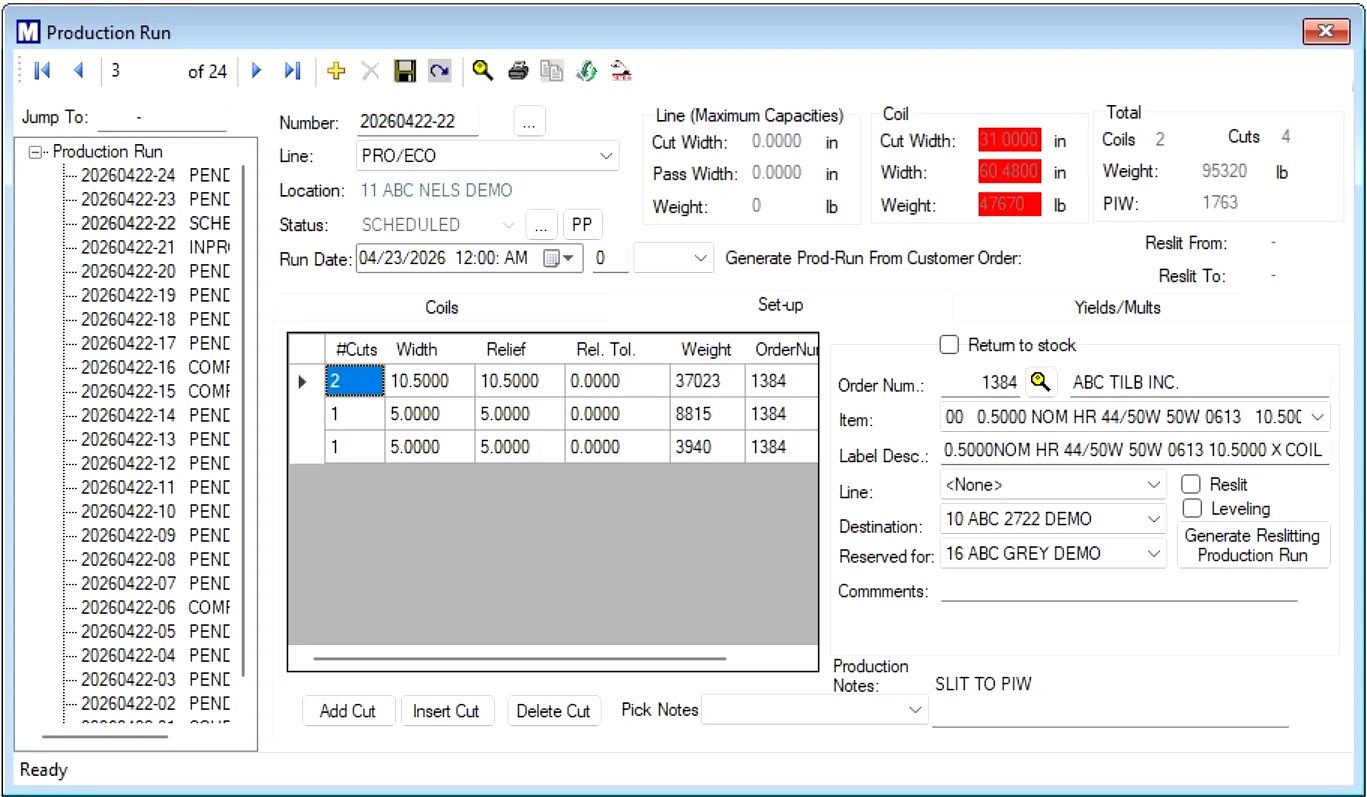 Production Run Interface